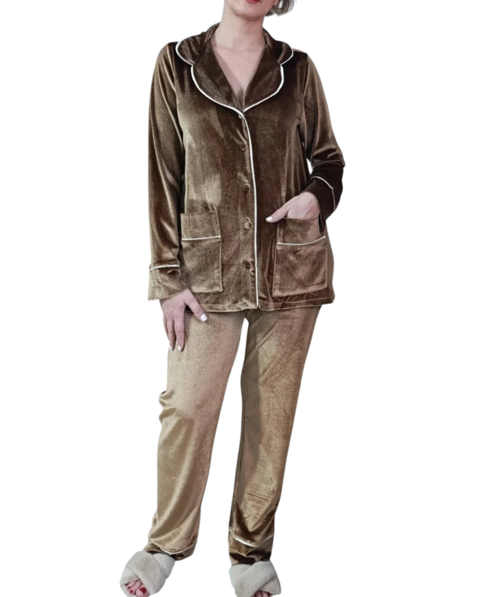 Pyjama velours boutonné